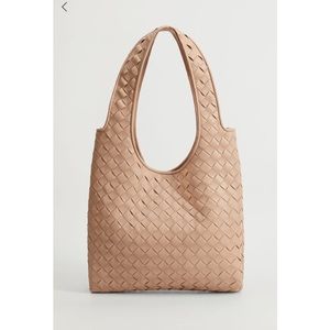 Mango Woven Nude Vegan Leather Hobo Tote Shoulder Bag